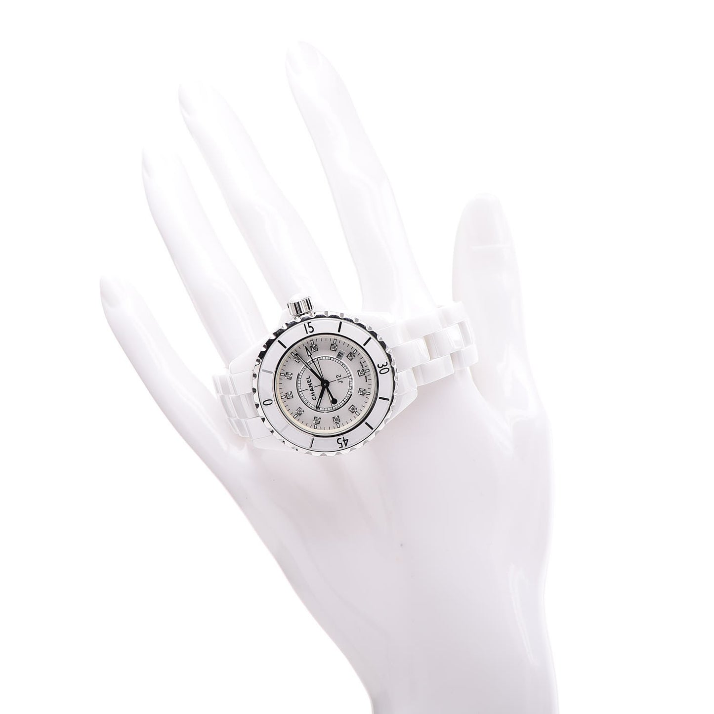 Stainless Steel Ceramic Diamond 33mm J12 Quartz Watch White