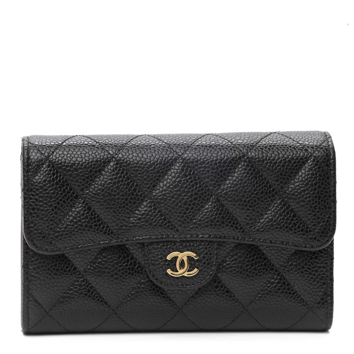 Caviar Quilted Small Flap Wallet Black