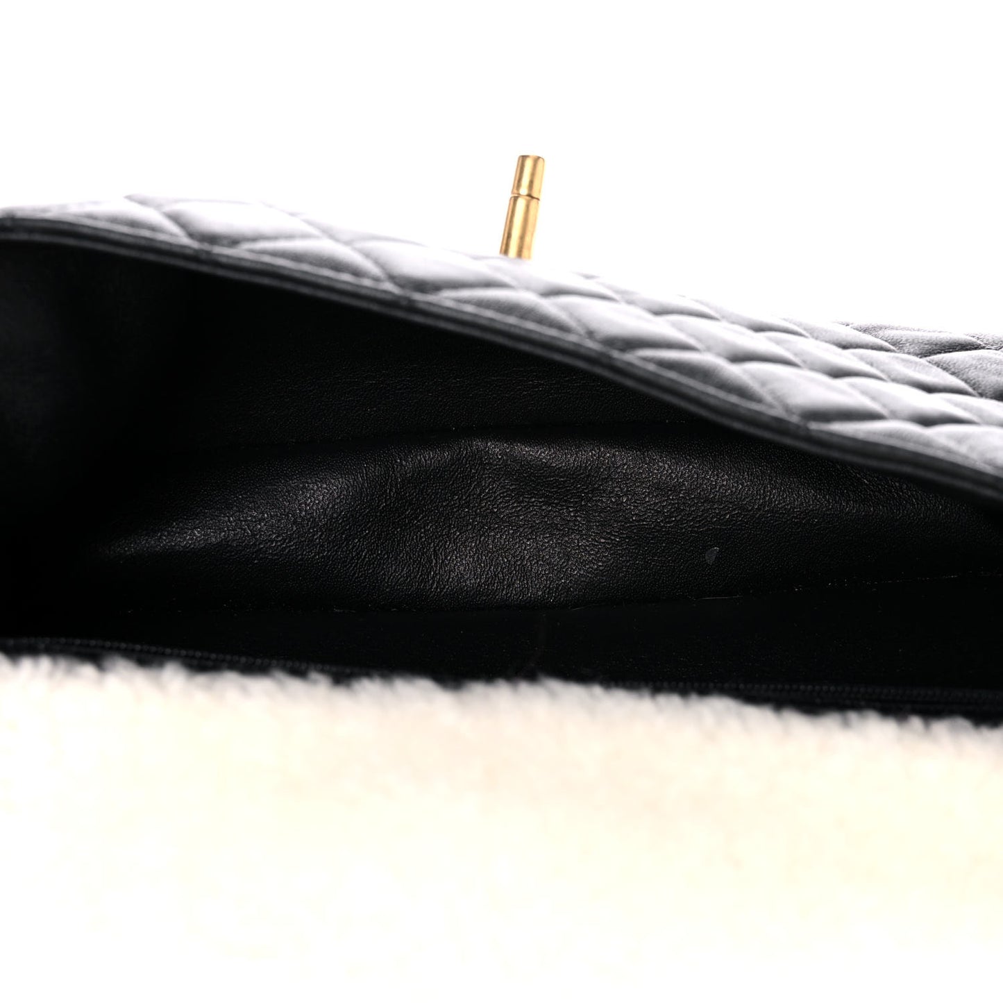 Lambskin Shearling Large CC Flap Bag Black White