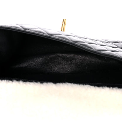 Chanel Lambskin Shearling Large CC Flap Bag Black White 5 of 9