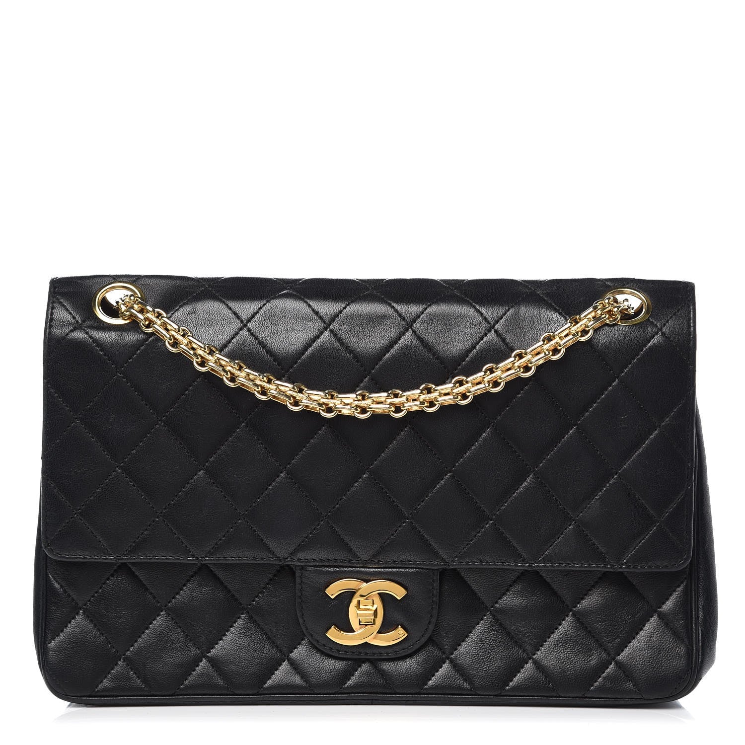 Chanel Lambskin Quilted Medium Double Flap Bijoux Chain Black 1 of 9