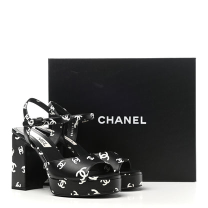 Chanel Printed Lambskin CC Platform Sandals 38 Black White 12 of 12
