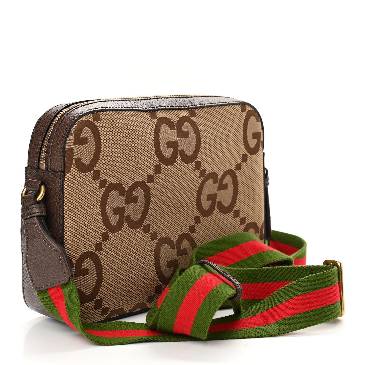 Monogram Jumbo GG Textured Dollar Calfskin Web Messenger Shoulder Bag Camel Ebony New Acero