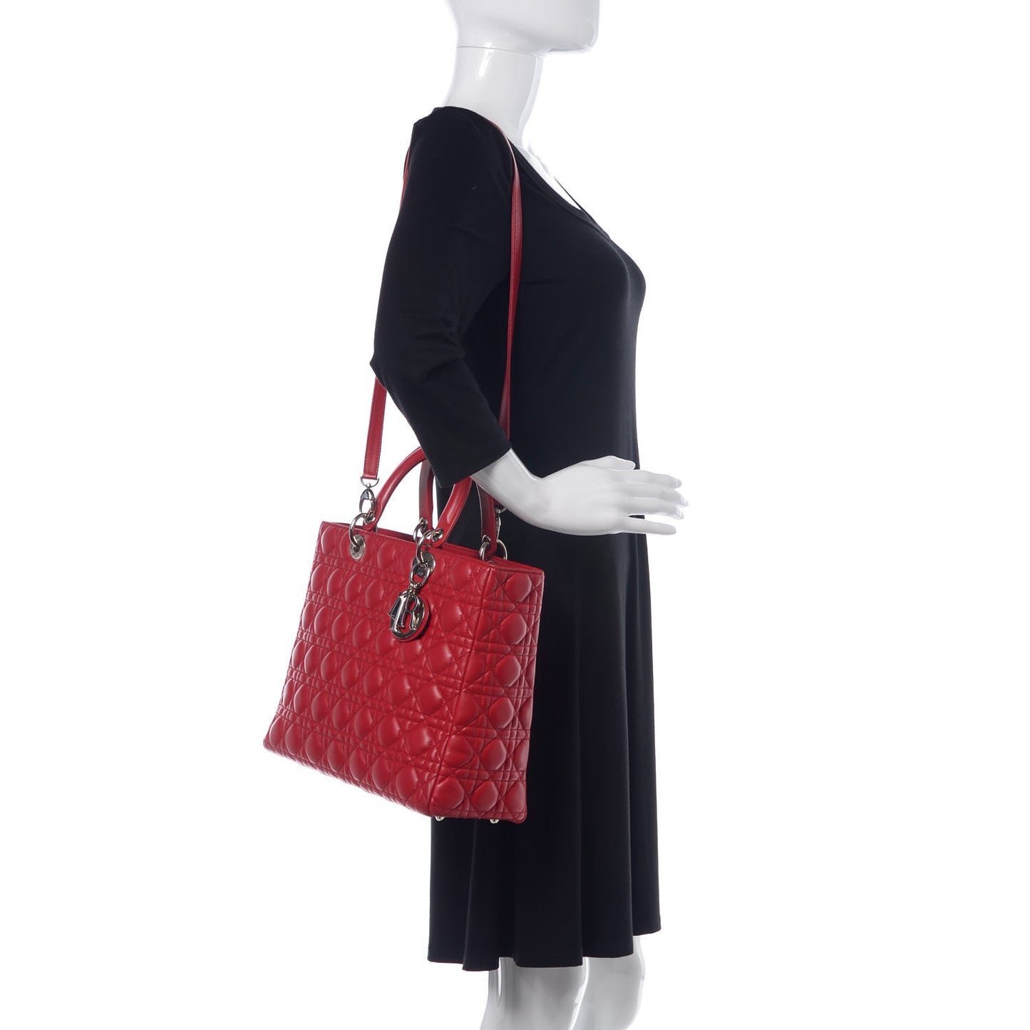 Lambskin Cannage Large Lady Dior Red