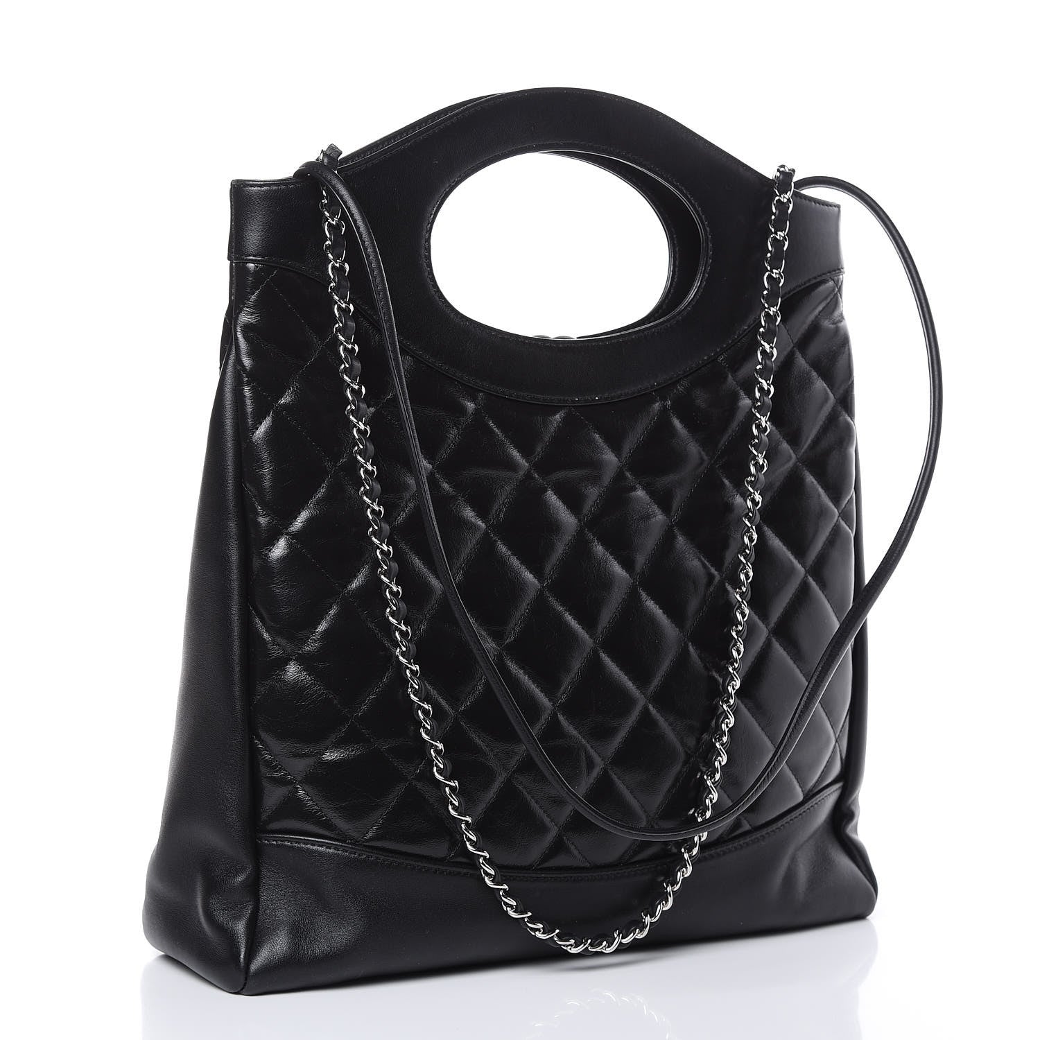 Chanel Glazed Lambskin Quilted Small 31 Shopping Bag Black 3 of 11