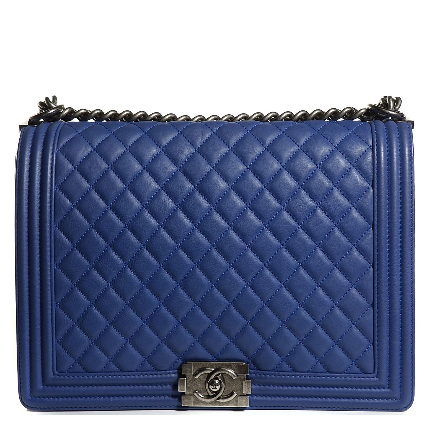 Calfskin Quilted Large Boy Flap Dark Blue