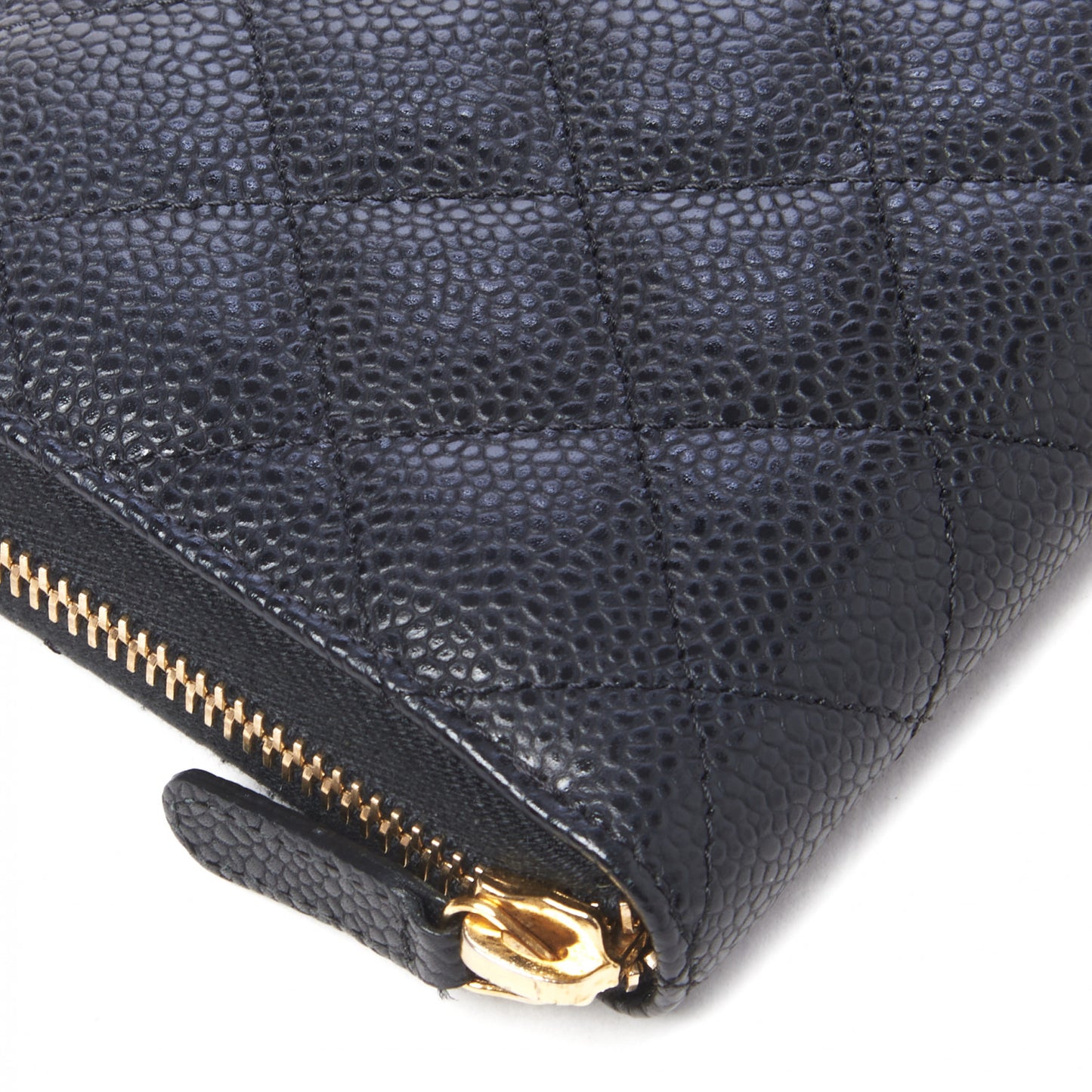Caviar Quilted Large Gusset Zip Around Wallet Black