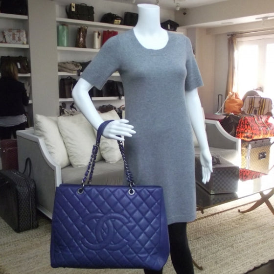 Chanel Caviar Grand Shopping Tote GST XL Blue 2 of 14