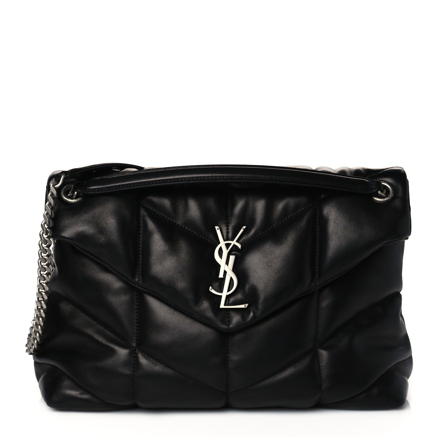 Saint Laurent Lambskin Quilted Medium Loulou Puffer Monogram Chain Satchel Black 1 of 10
