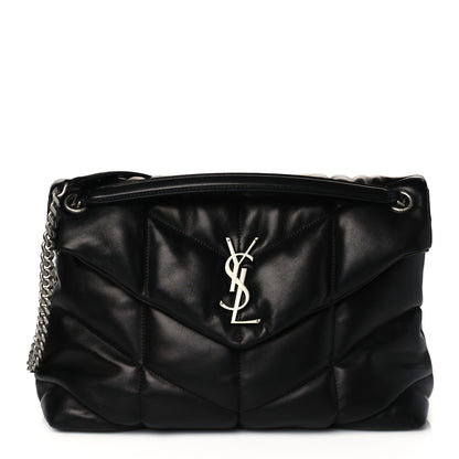 Saint Laurent Lambskin Quilted Medium Loulou Puffer Monogram Chain Satchel Black 1 of 10