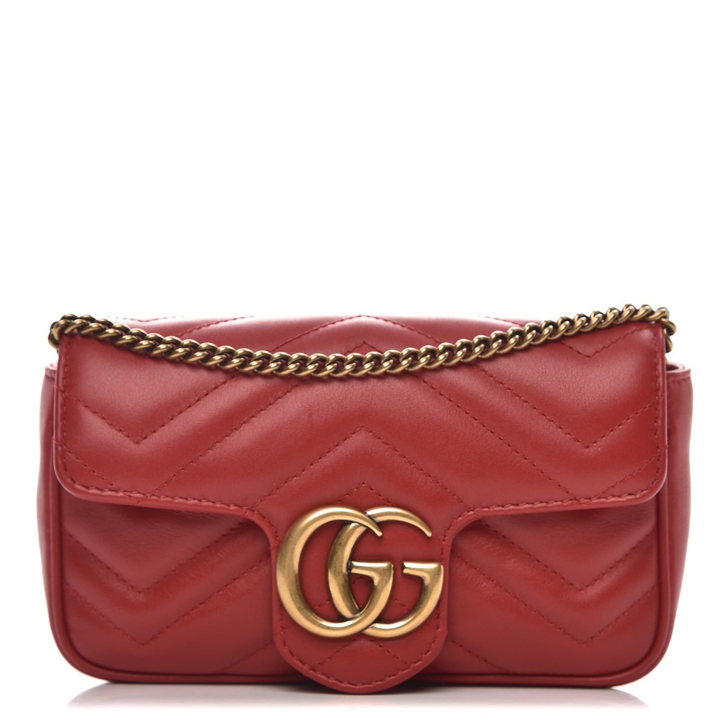 Calfskin Matelasse Super Mini GG Marmont Shoulder Bag Hibiscus Red