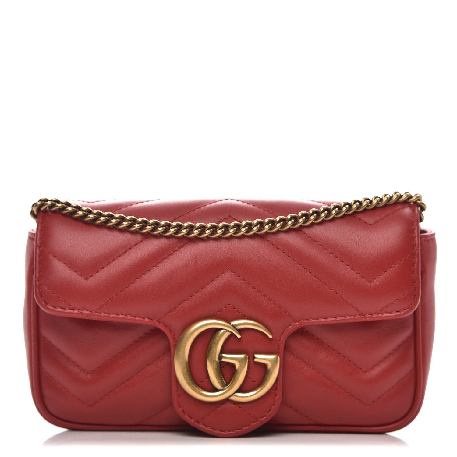 Gucci Calfskin Matelasse Super Mini GG Marmont Shoulder Bag Hibiscus Red 1 of 7