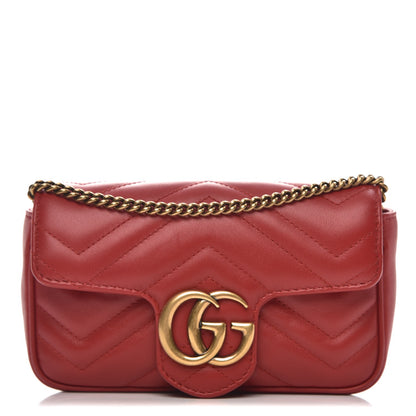 Gucci Calfskin Matelasse Super Mini GG Marmont Shoulder Bag Hibiscus Red 1 of 7