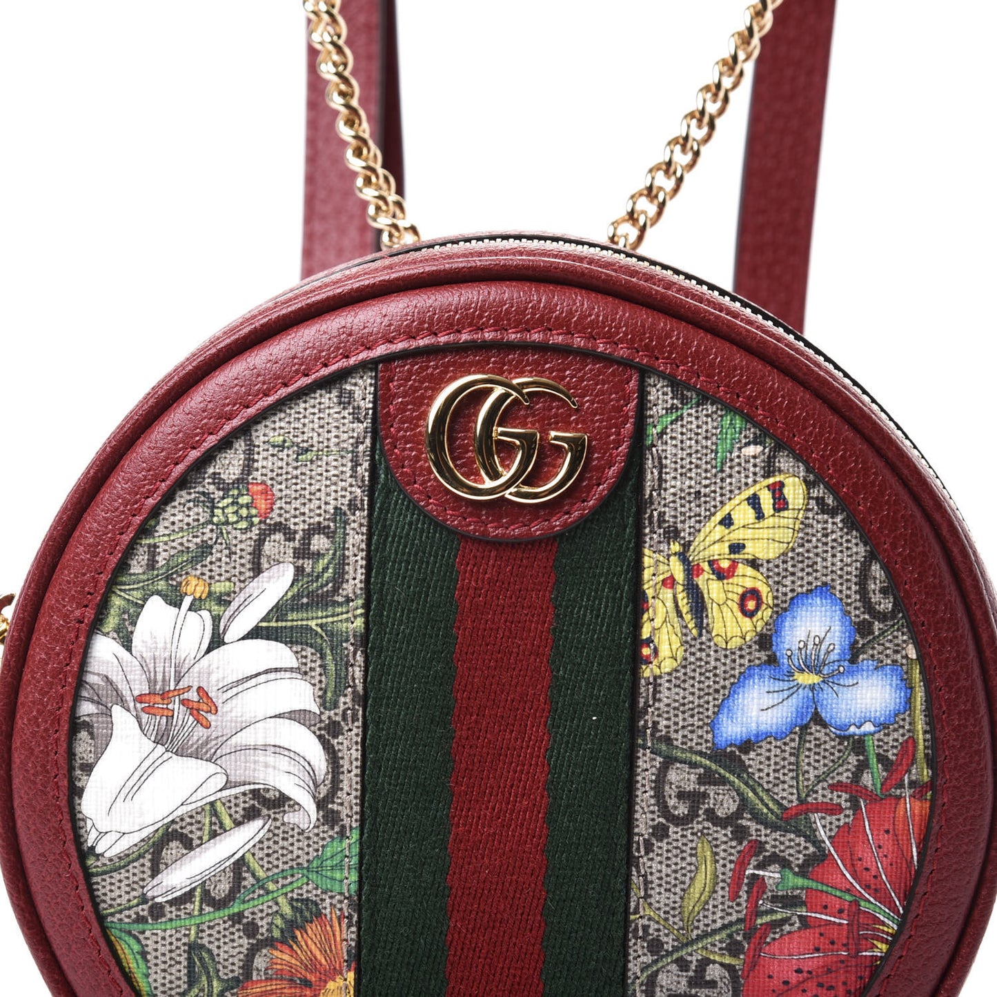 GG Supreme Monogram Web Flora Mini Ophidia Round Backpack Red
