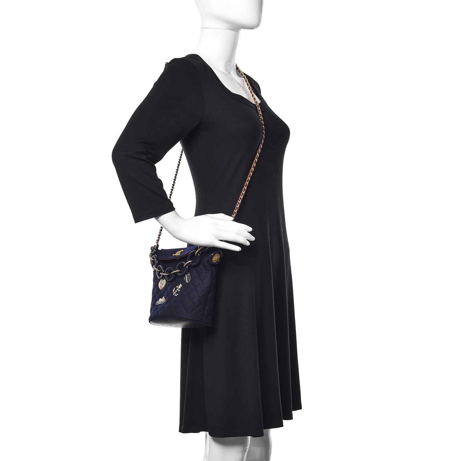 Chanel Felt Quilted Paris Hamburg Charms Drawstring Bucket Bag Dark Navy 2 of 13