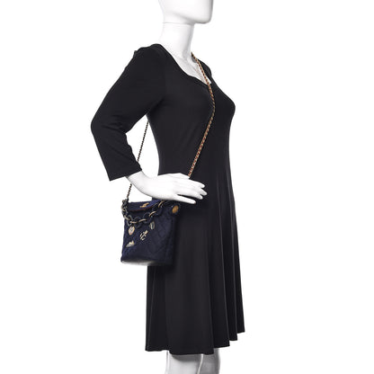 Chanel Felt Quilted Paris Hamburg Charms Drawstring Bucket Bag Dark Navy 2 of 13