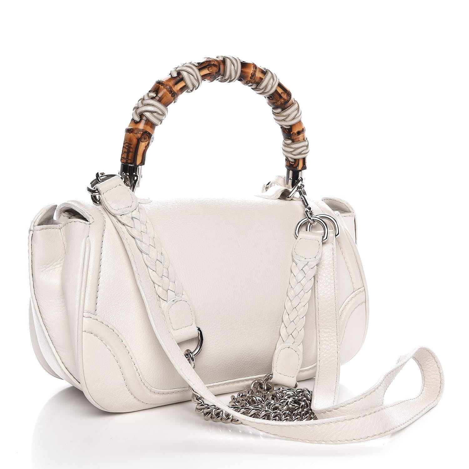 Gucci Calfskin Medium New Bamboo Top Handle Bag White 5 of 16