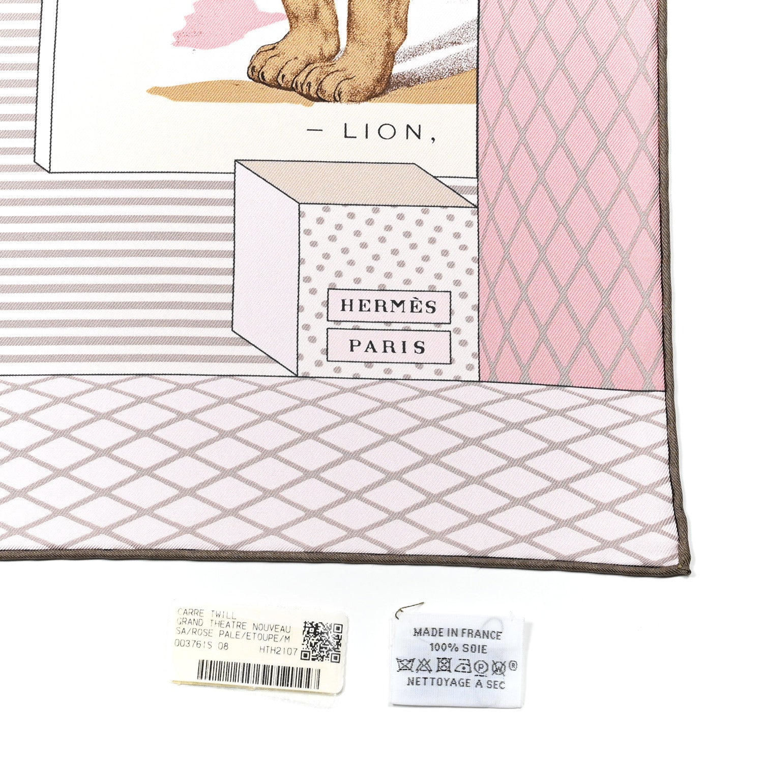 Hermes Silk Grand Theatre Nouveau Scarf 90 Rose Pale Etoupe 2 of 8