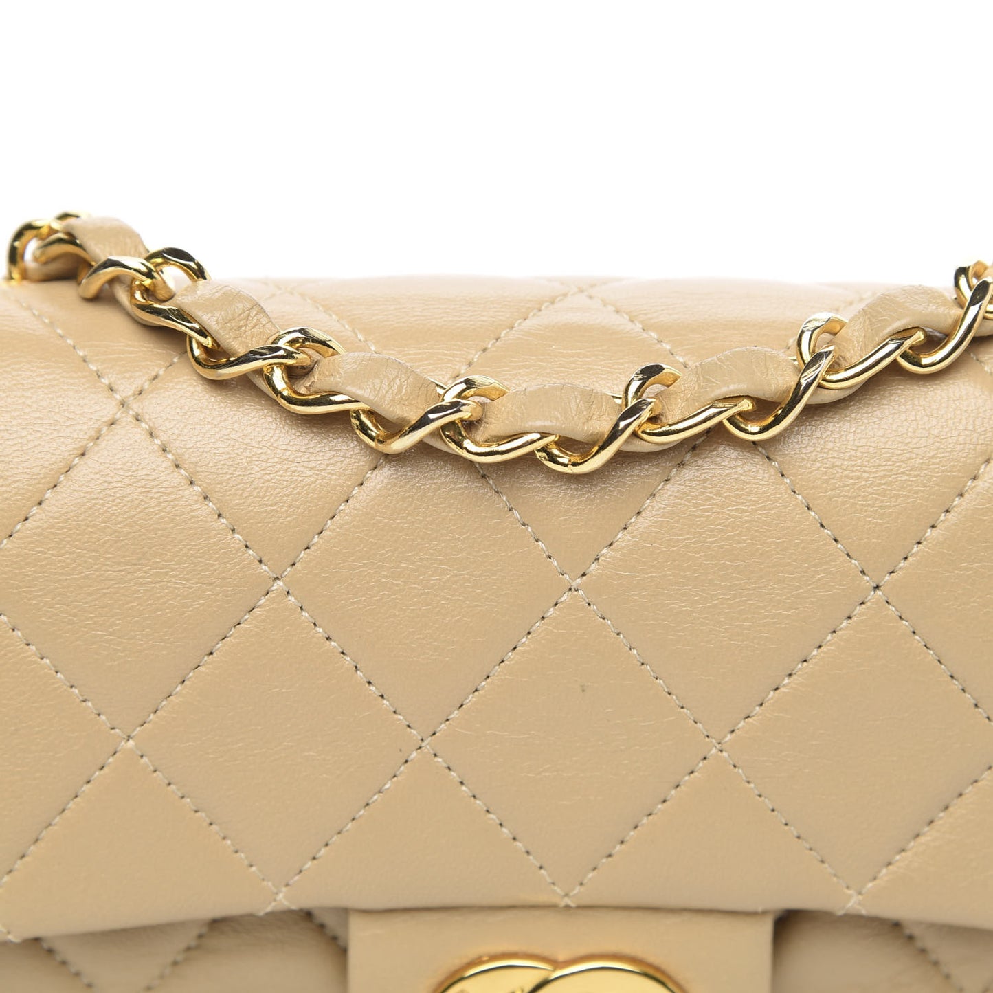 Lambskin Quilted Mini Square Flap Beige