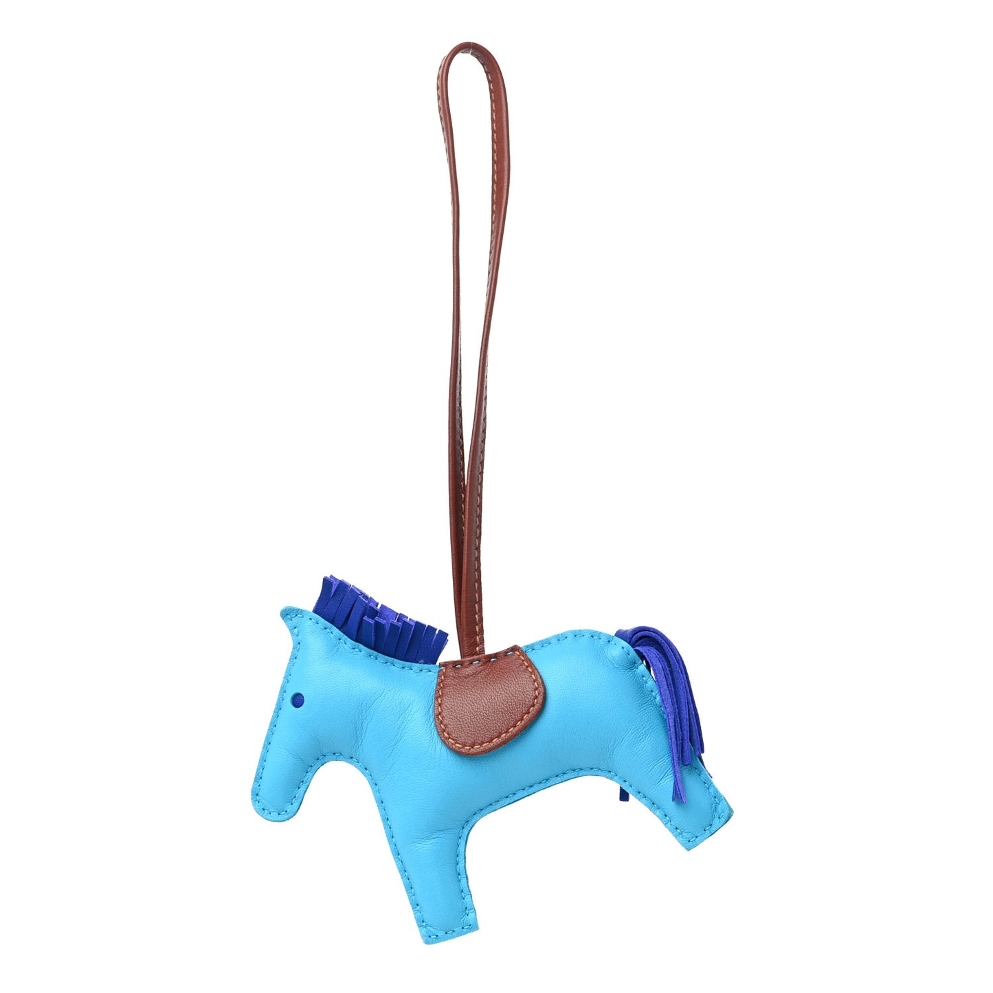 Milo Lambskin Grigri Rodeo Horse Bag Charm GM Bleu Azteque Bleu Electrique Fauve