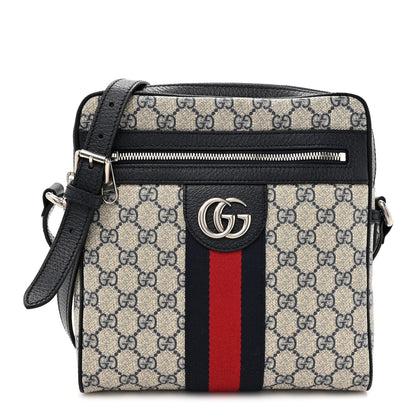 Gucci GG Supreme Monogram Textured Dollar Calfskin Web Small Ophidia Messenger Bag Beige Blue 1 of 12