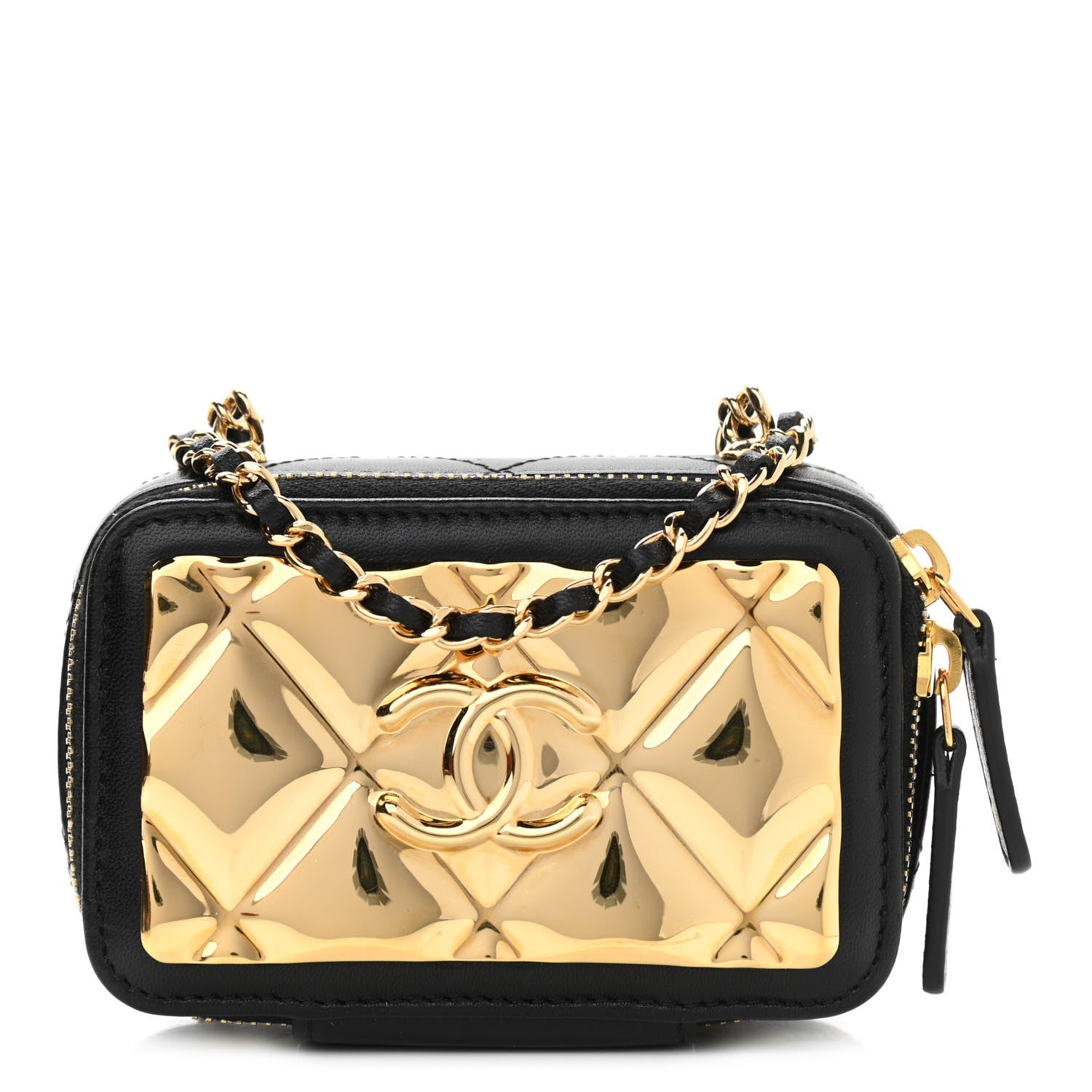 Chanel Lambskin Quilted Mini Golden Plate Clutch With Chain Black 1 of 11