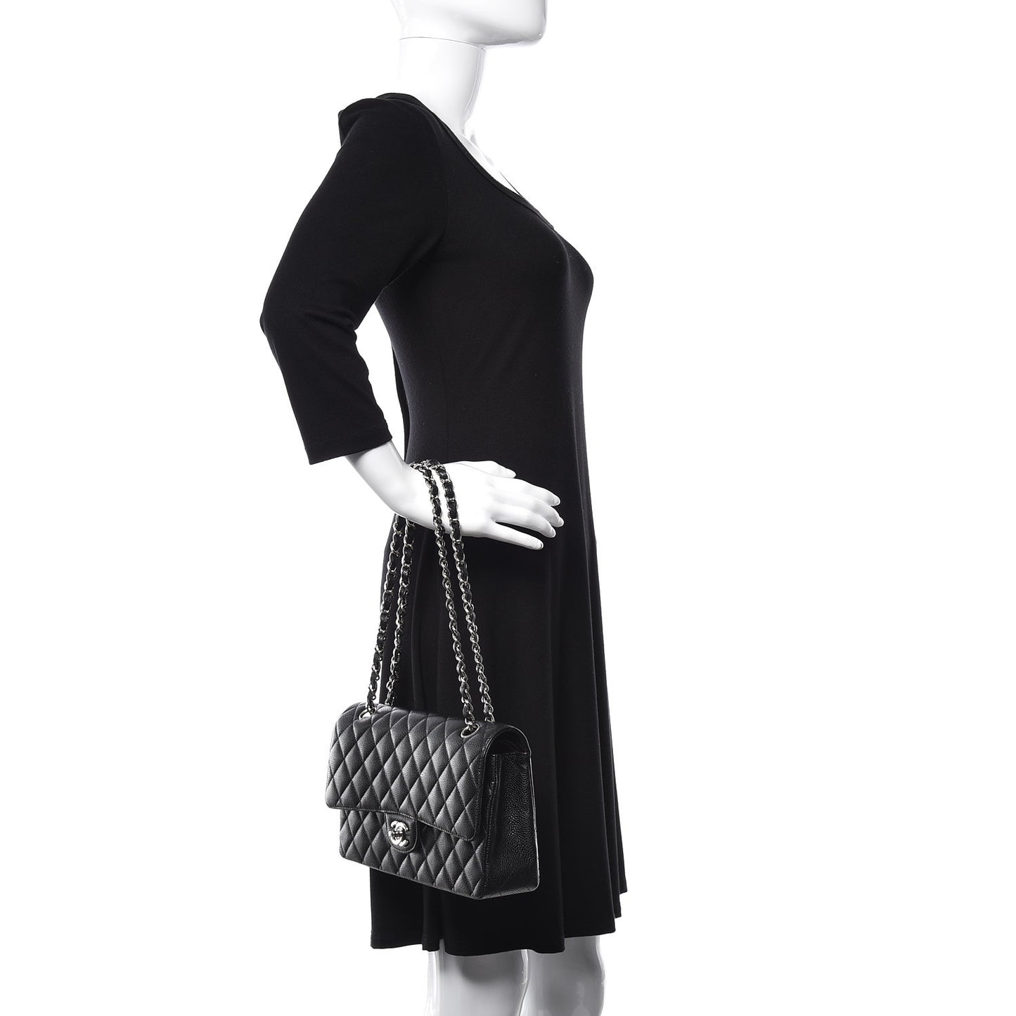 Caviar Quilted Medium Double Flap Black