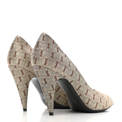 Saint Laurent Silk Blend Monogram Lola Cap Toe Pumps 38.5 Beige 4 of 8