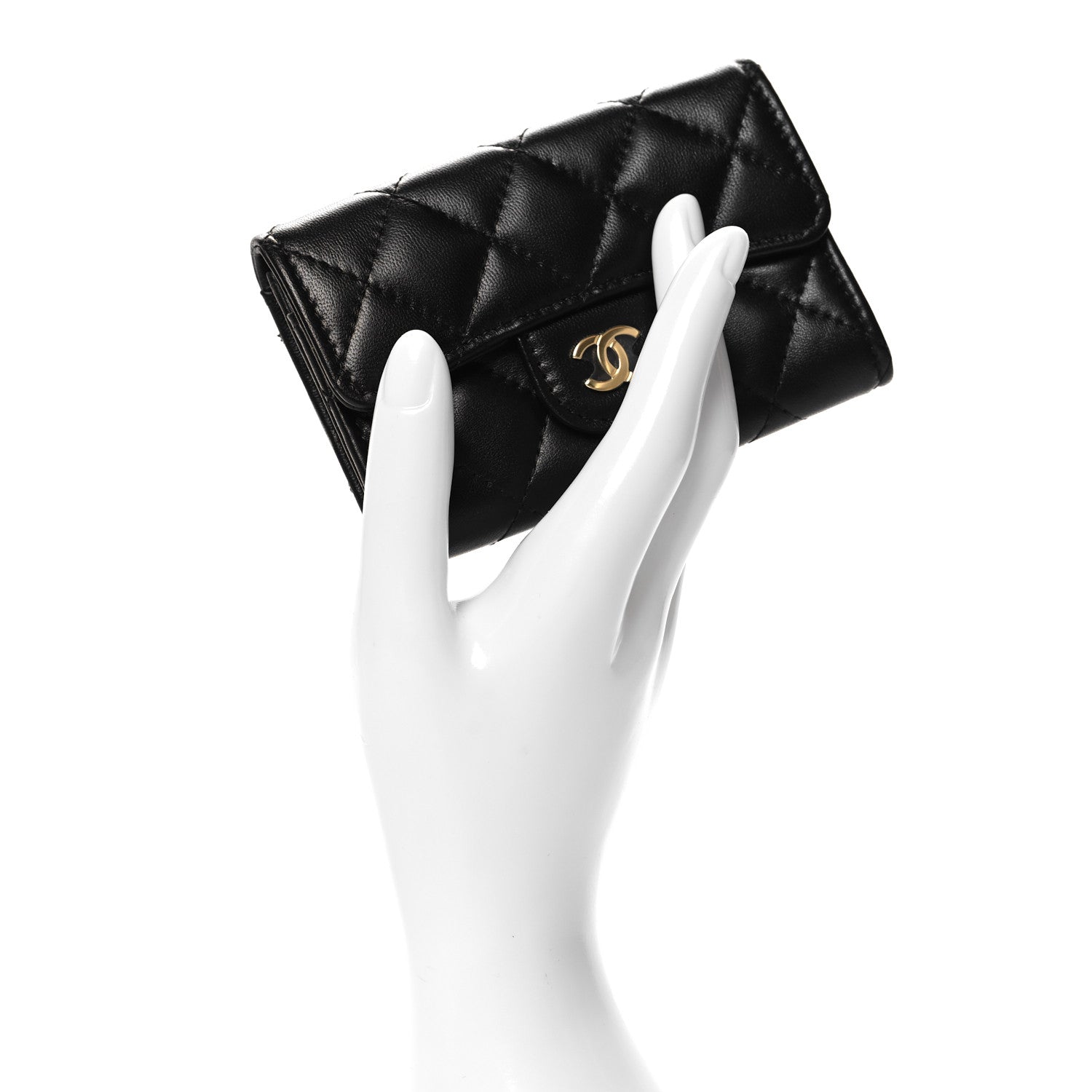 Chanel Lambskin Quilted Flap Card Holder Wallet Black 2 of 9