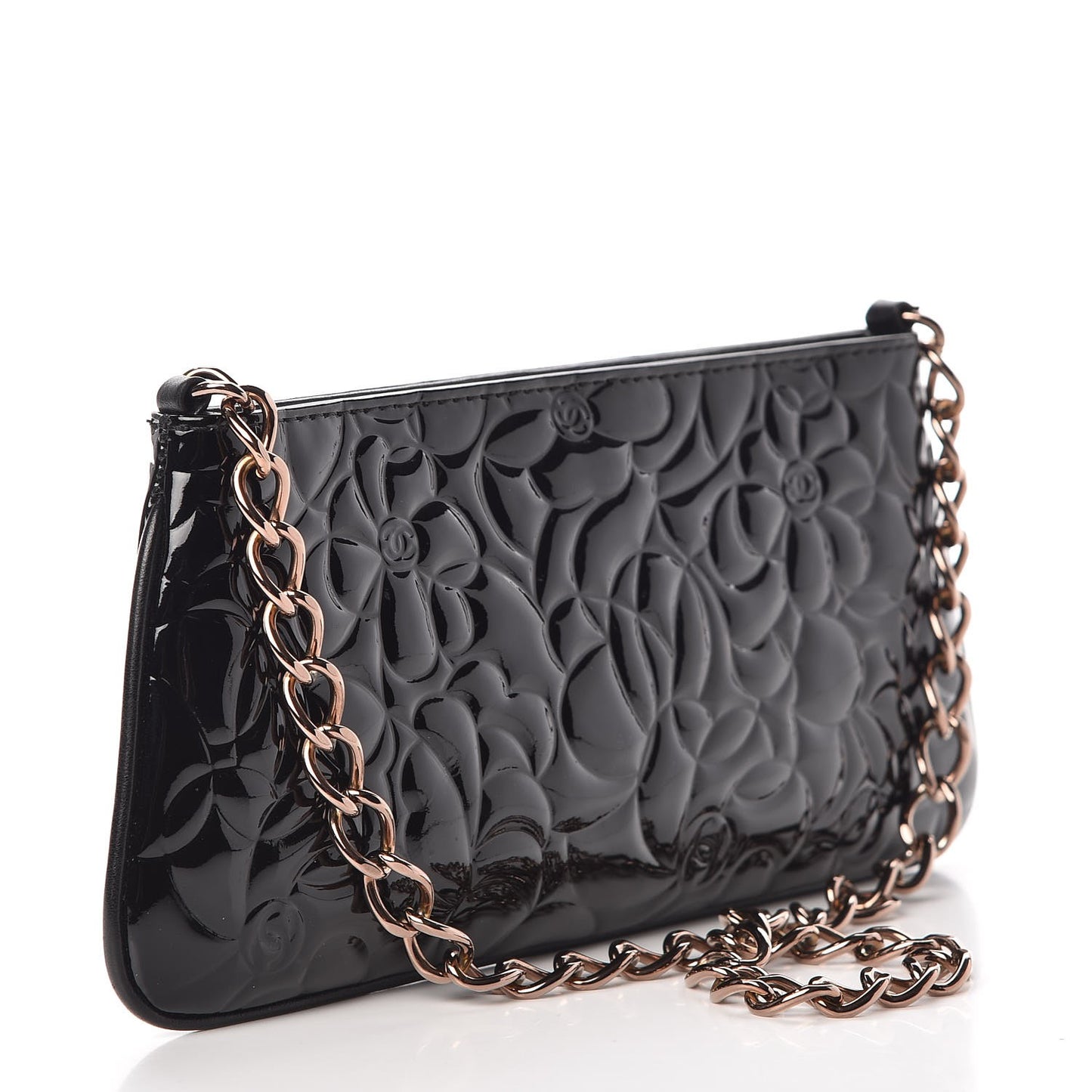 Patent Camellia Embossed Pochette Black