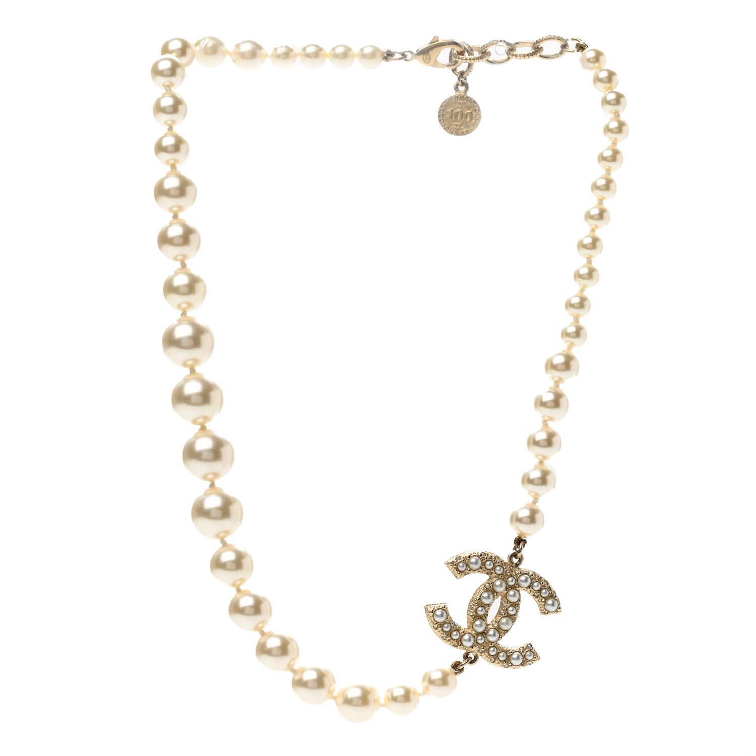 Chanel Pearl CC 100th Anniversary Necklace Light Gold 3 of 7