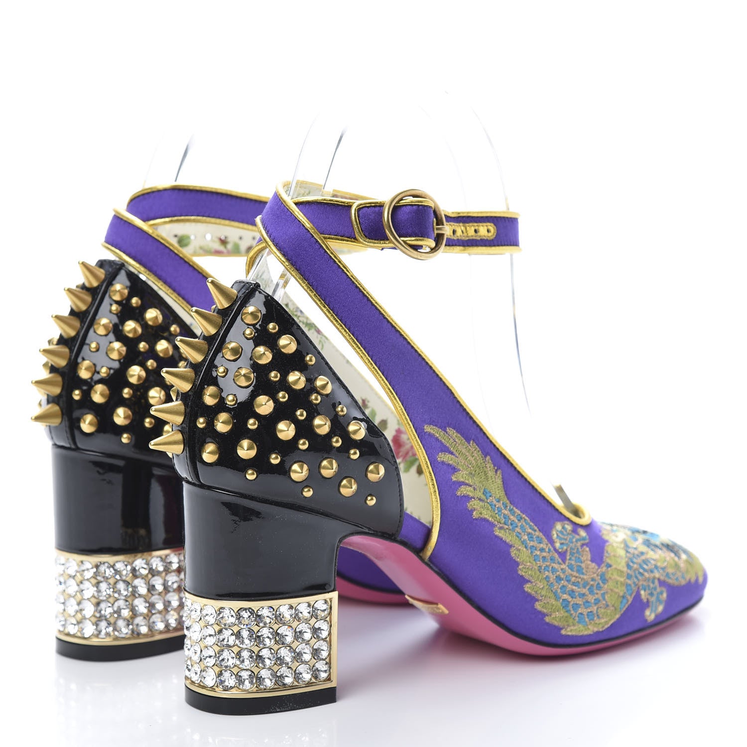 Gucci Satin Embroidered Dragon Caspar Pumps 36 Purple Oro Vecchio Black 4 of 10
