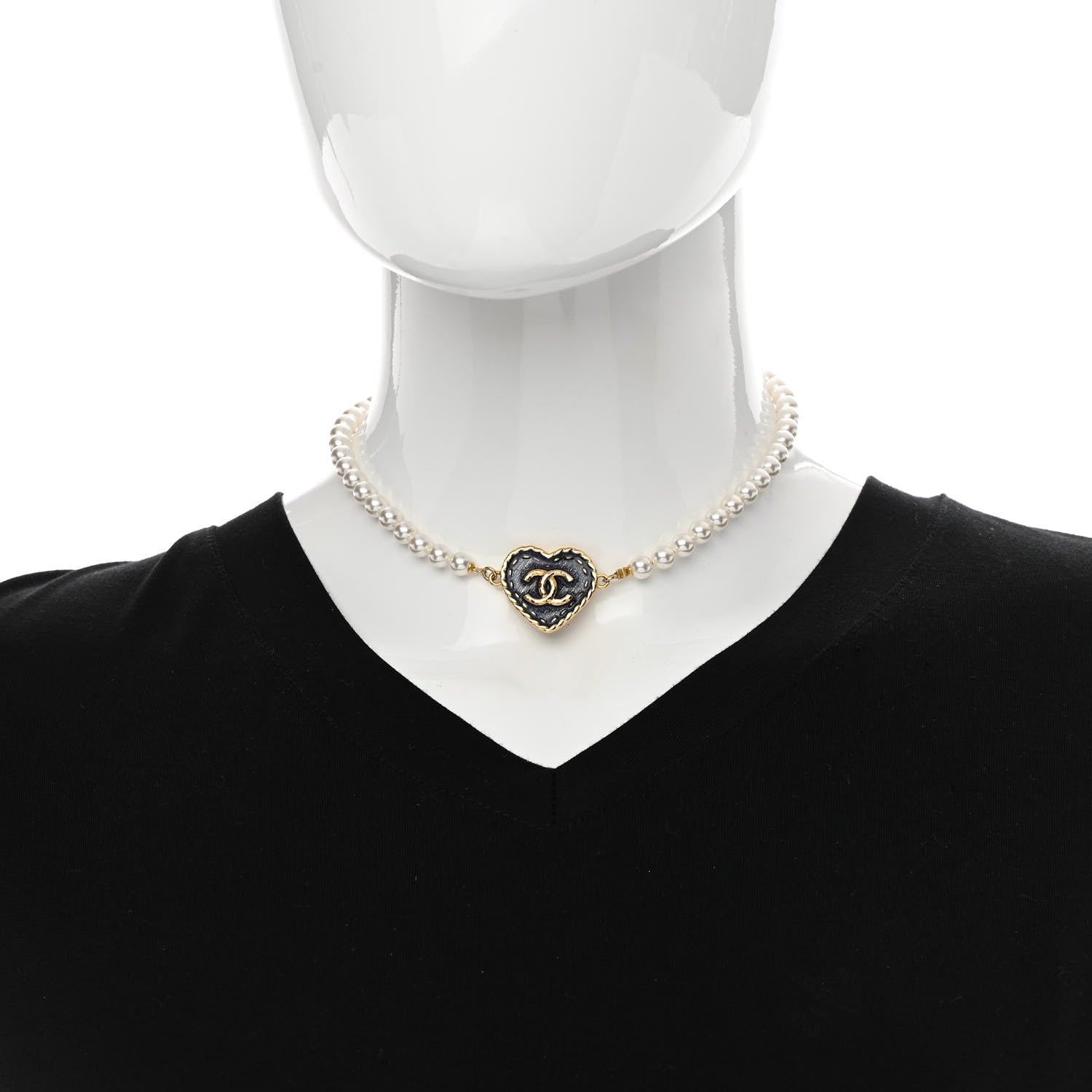 Chanel Metal Denim CC Heart Choker Gold Blue Pearly White 2 of 5