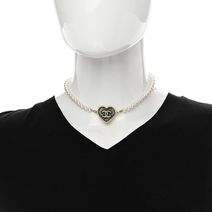 Chanel Metal Denim CC Heart Choker Gold Blue Pearly White 2 of 5