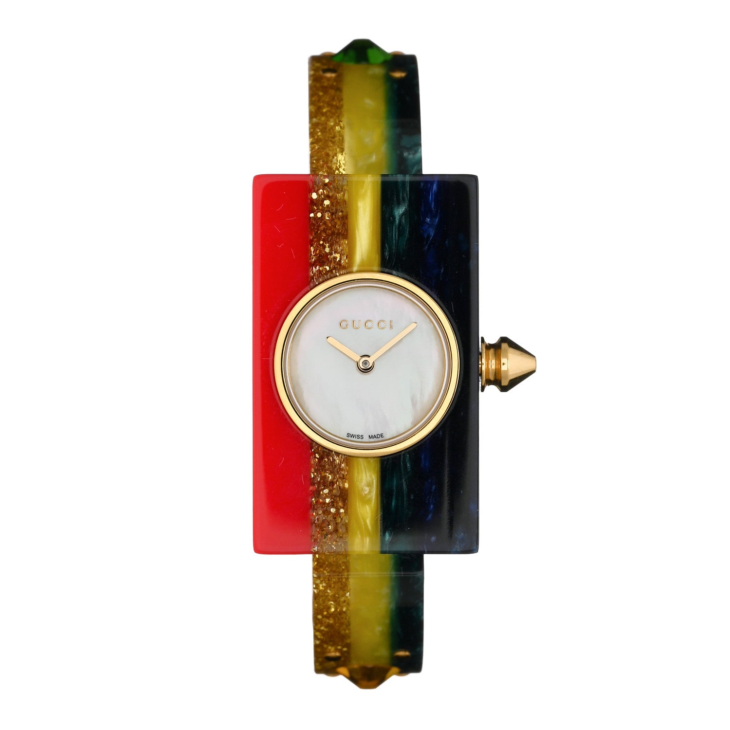 Gucci Stainless Steel Plexiglass Mother of Pearl 24mm Rainbow Quartz Watch 1 of 4