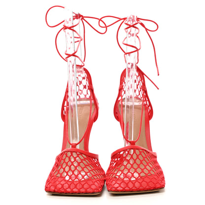 Bottega Veneta Mesh Nappa Stretch Ankle Tie Sandals 38 Tomato 2 of 9