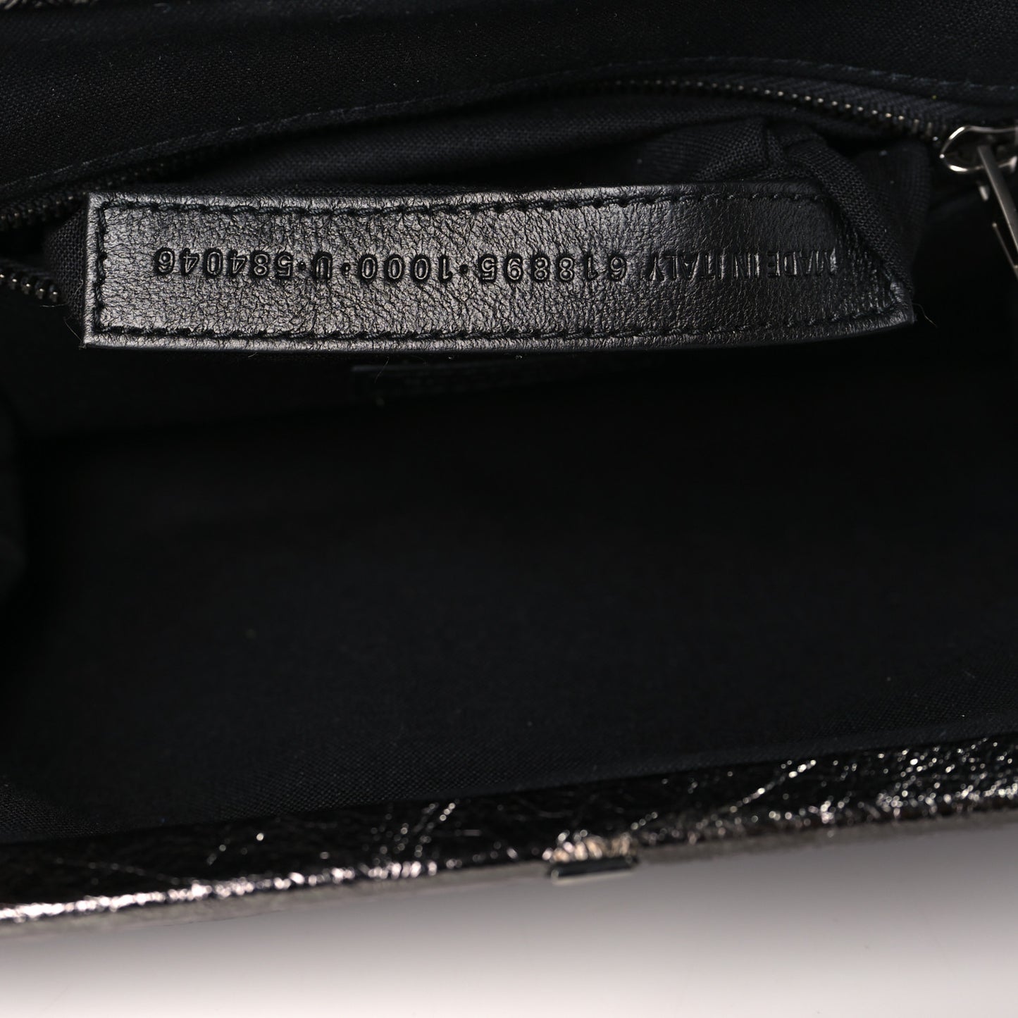 Metallic Textured Calfskin Logo Cloud Clutch XS Black