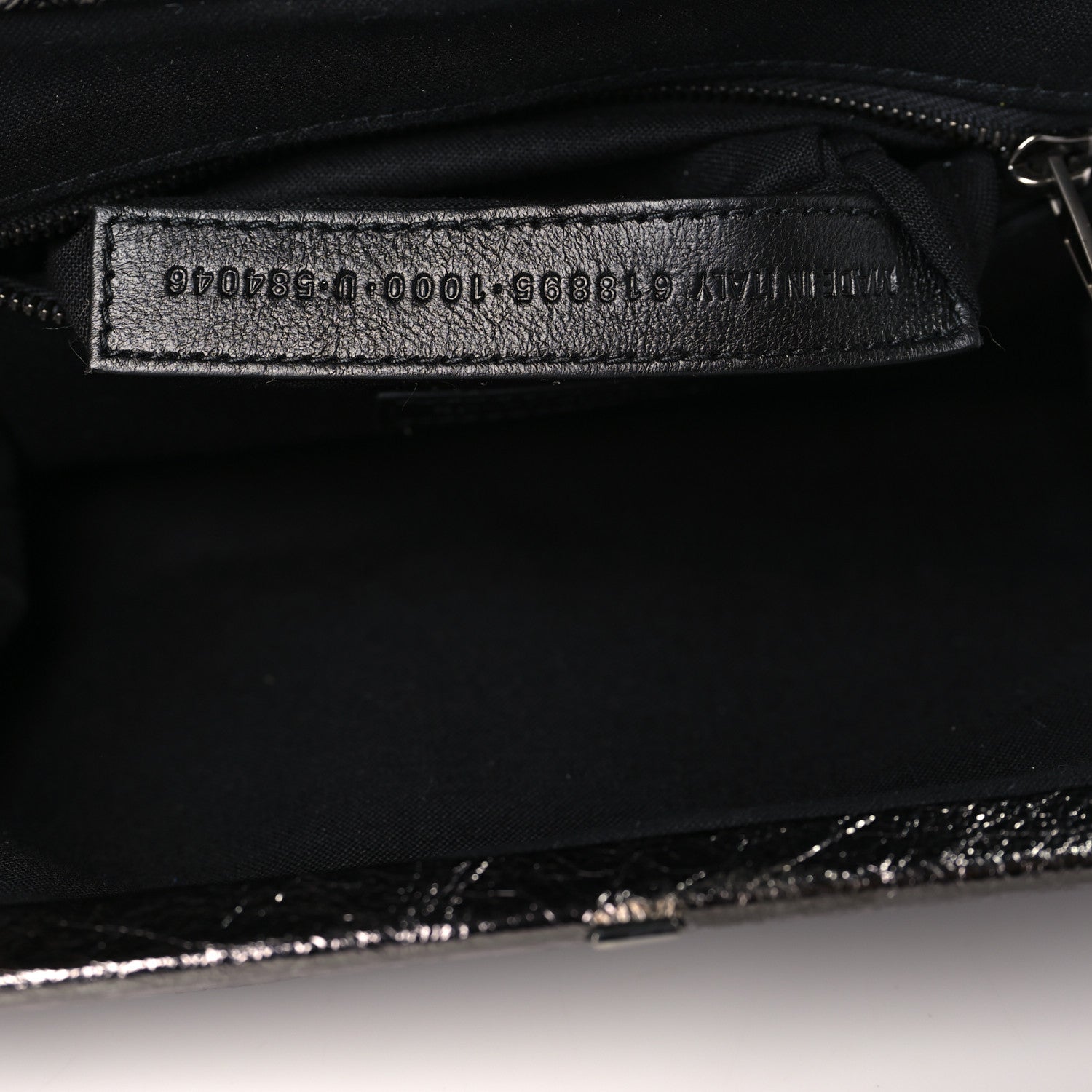 Balenciaga Metallic Textured Calfskin Logo Cloud Clutch XS Black 6 of 9