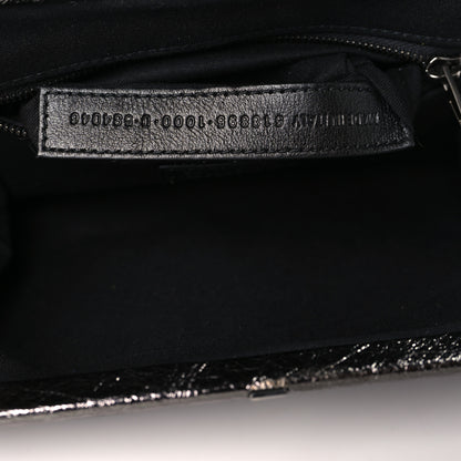 Balenciaga Metallic Textured Calfskin Logo Cloud Clutch XS Black 6 of 9