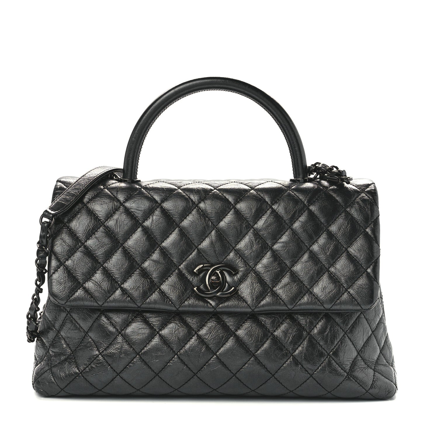 Aged Calfskin Quilted Medium Coco Handle Flap So Black
