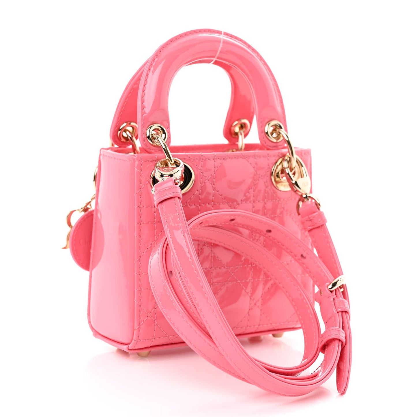 Patent Cannage Micro Lady Dior Peony Pink