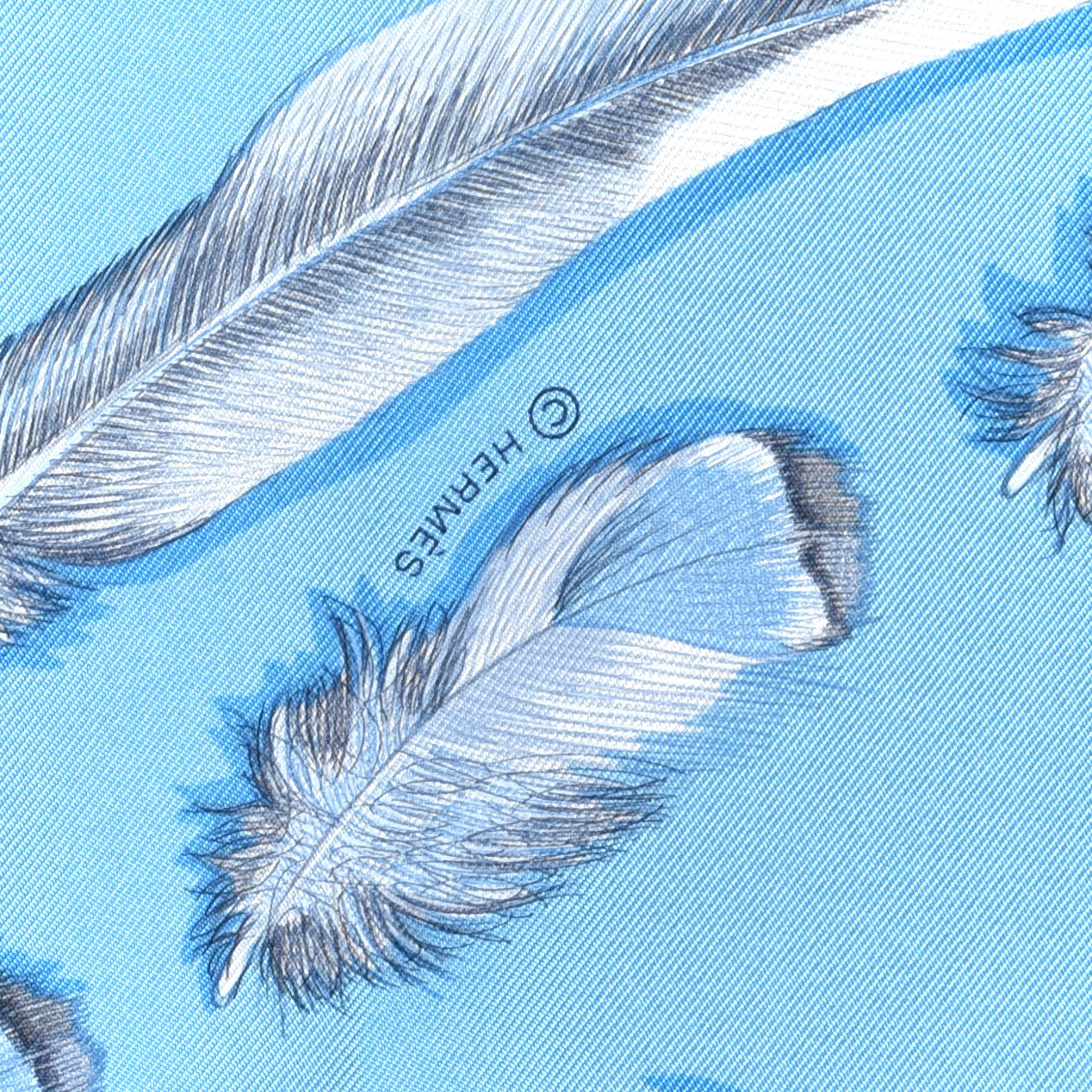 Hermes Silk Plumes II Scarf 90 Bleu Glacier Azur Ardoise 4 of 5