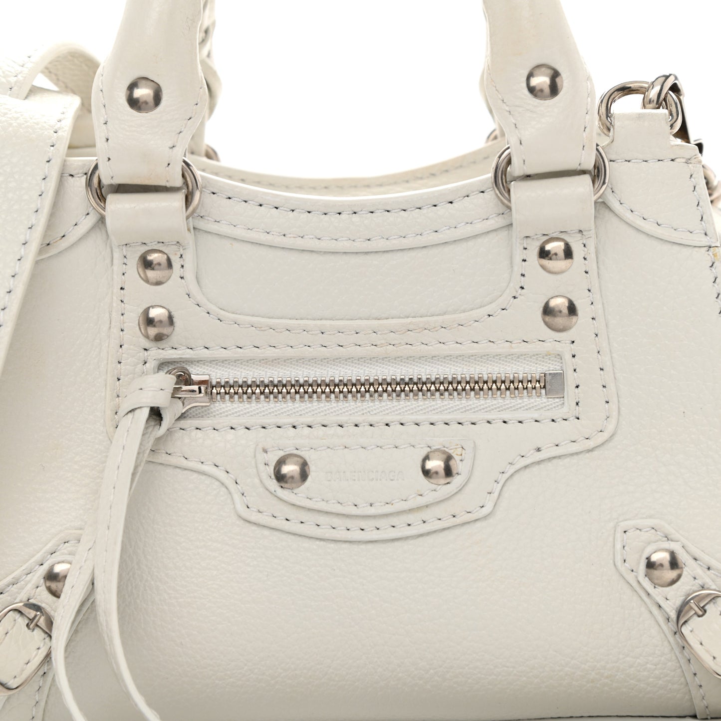 Grained Calfskin Neo Classic Silver Hardware Nano City Crossbody White