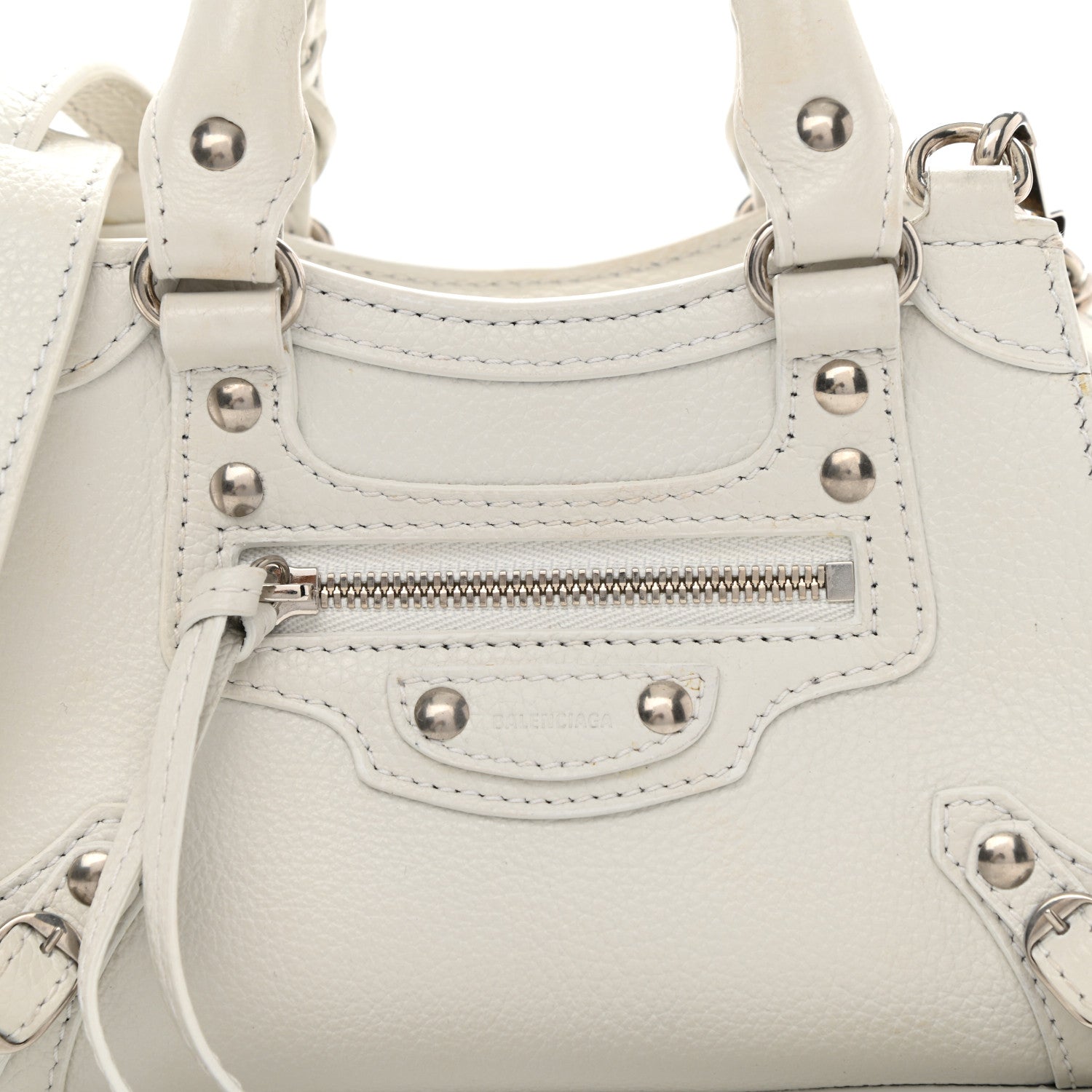 Balenciaga Grained Calfskin Neo Classic Silver Hardware Nano City Crossbody White 8 of 9