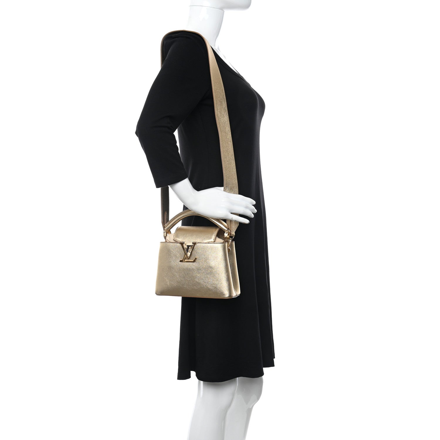 Louis Vuitton Metallic Calfskin Mini Capucines Gold 2 of 7