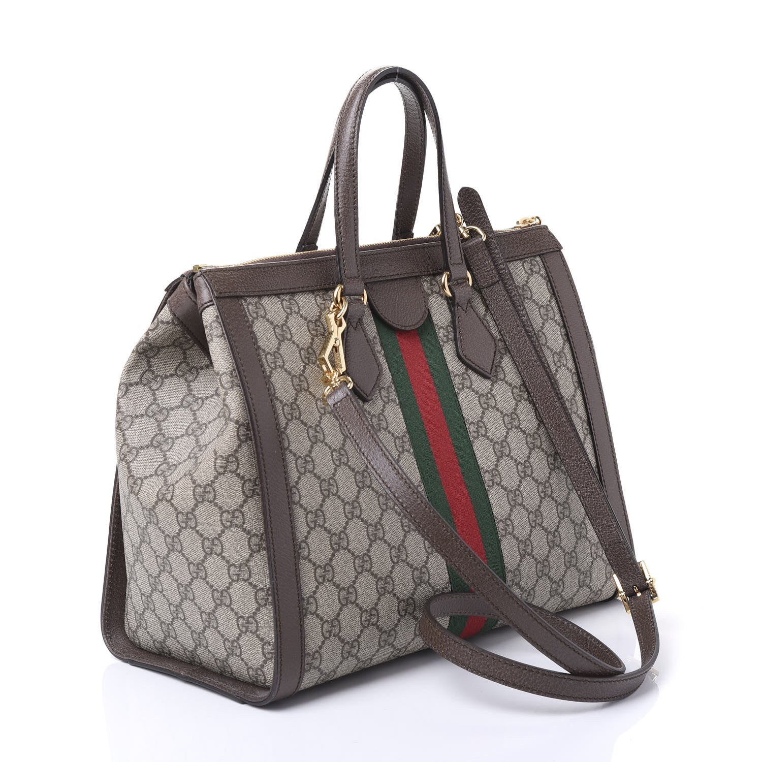 Gucci GG Supreme Monogram Web Medium Ophidia Tote Bag Brown 2 of 12