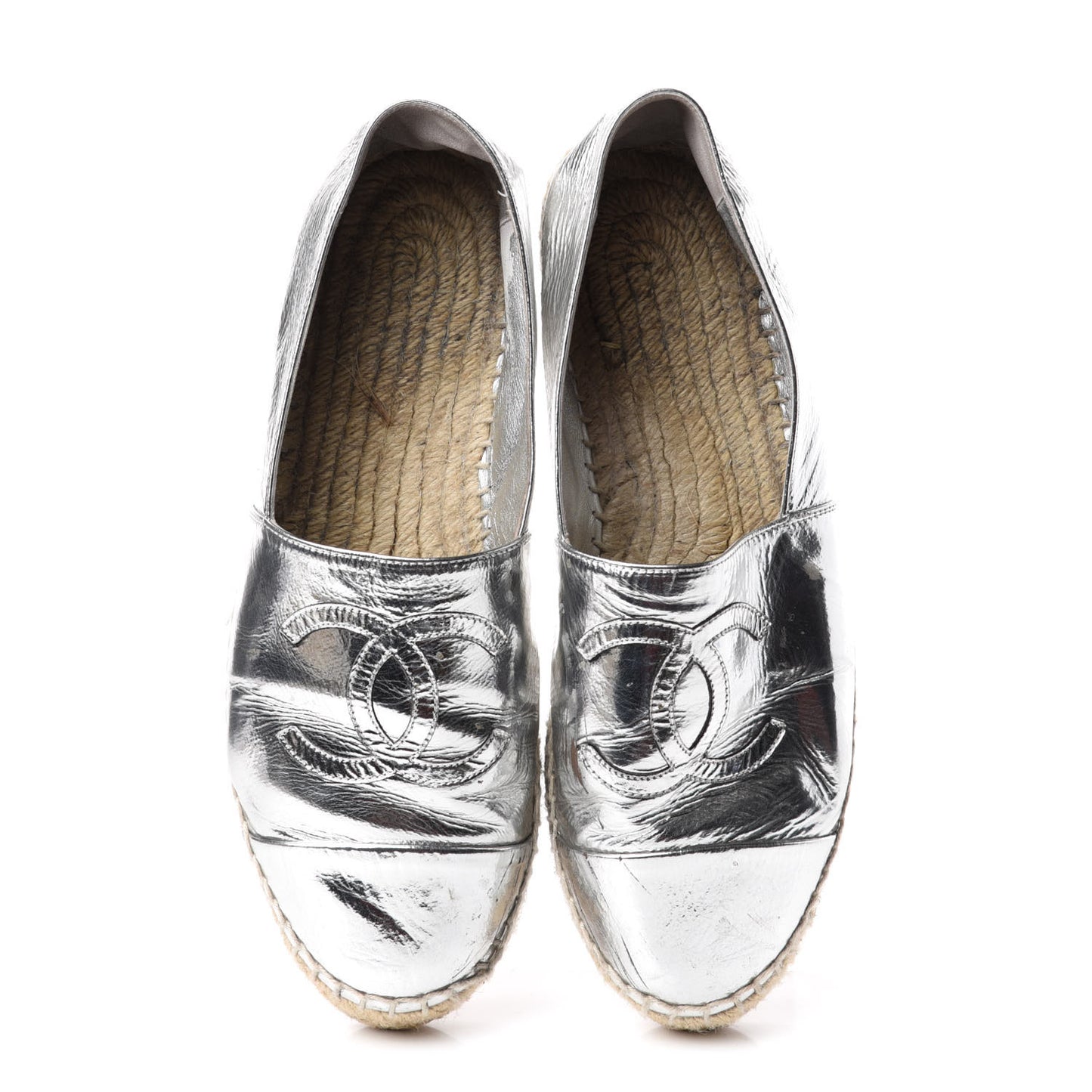 Laminated Goatskin CC Espadrilles 39 Silver