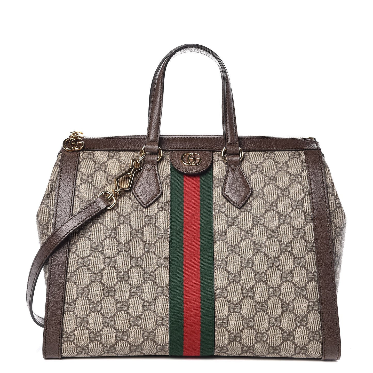 GG Supreme Monogram Web Medium Ophidia Tote Bag Brown