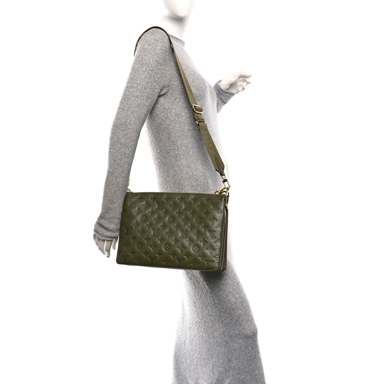 Louis Vuitton Lambskin Embossed Monogram Coussin MM Khaki 2 of 11