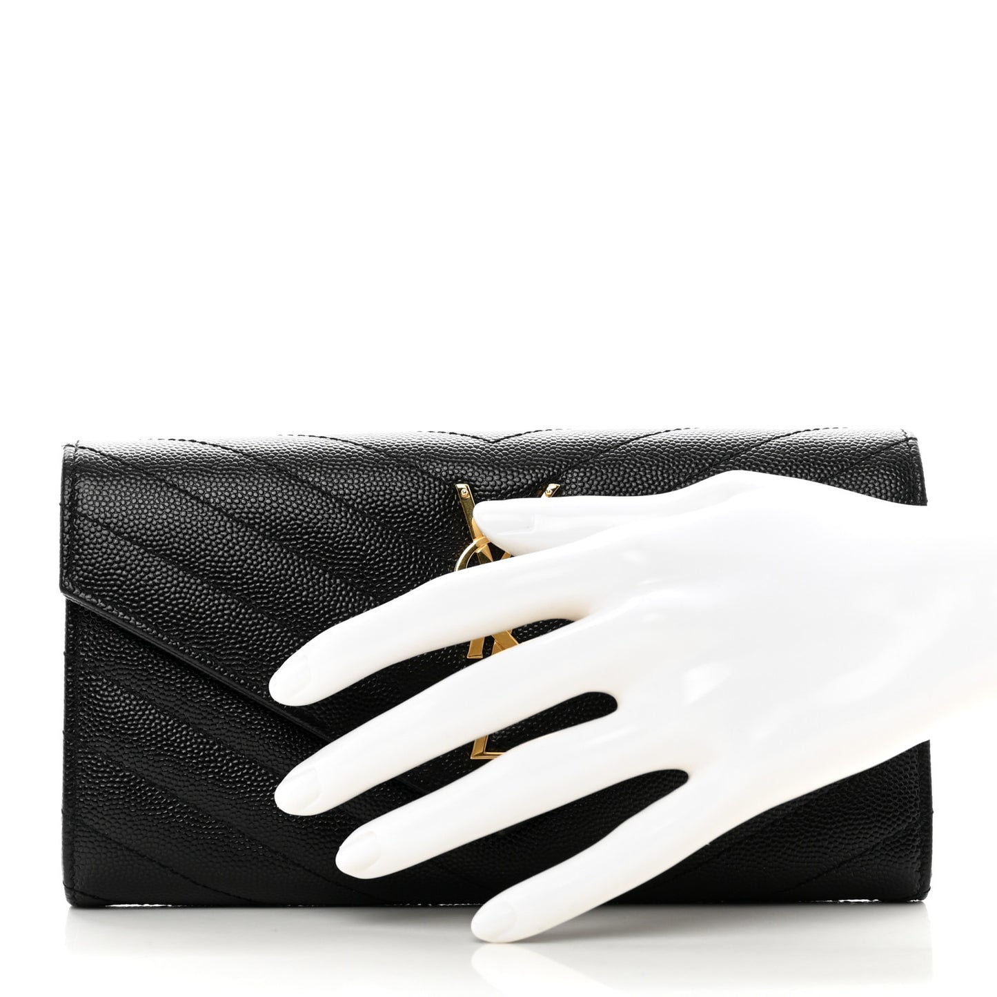Grain De Poudre Matelasse Chevron Monogram Flap Wallet Black